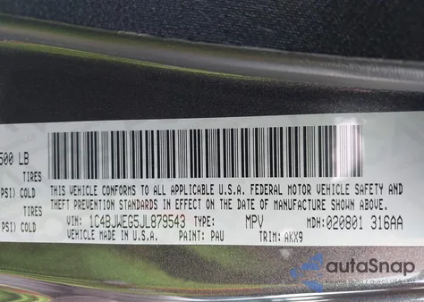 2018 Jeep Wrangler Jk Unlimited Altitude 4X4 из США, поврежденный, VIN 1C4BJWEG5JL879543